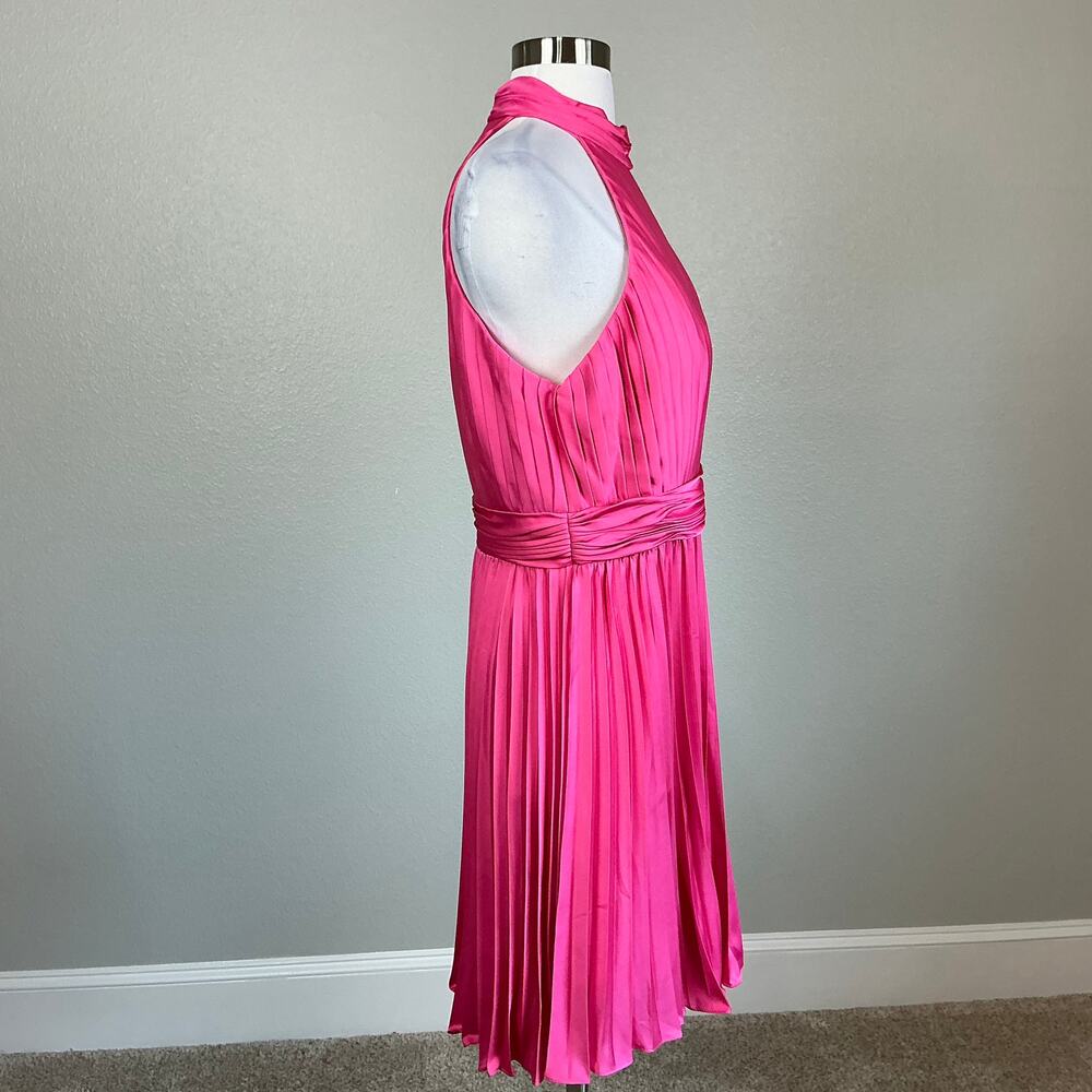Mac Duggal 26645 Pink Cocktail Dress Pleated Satin Mini Fit and Flare Size 12 - Picture 4 of 13